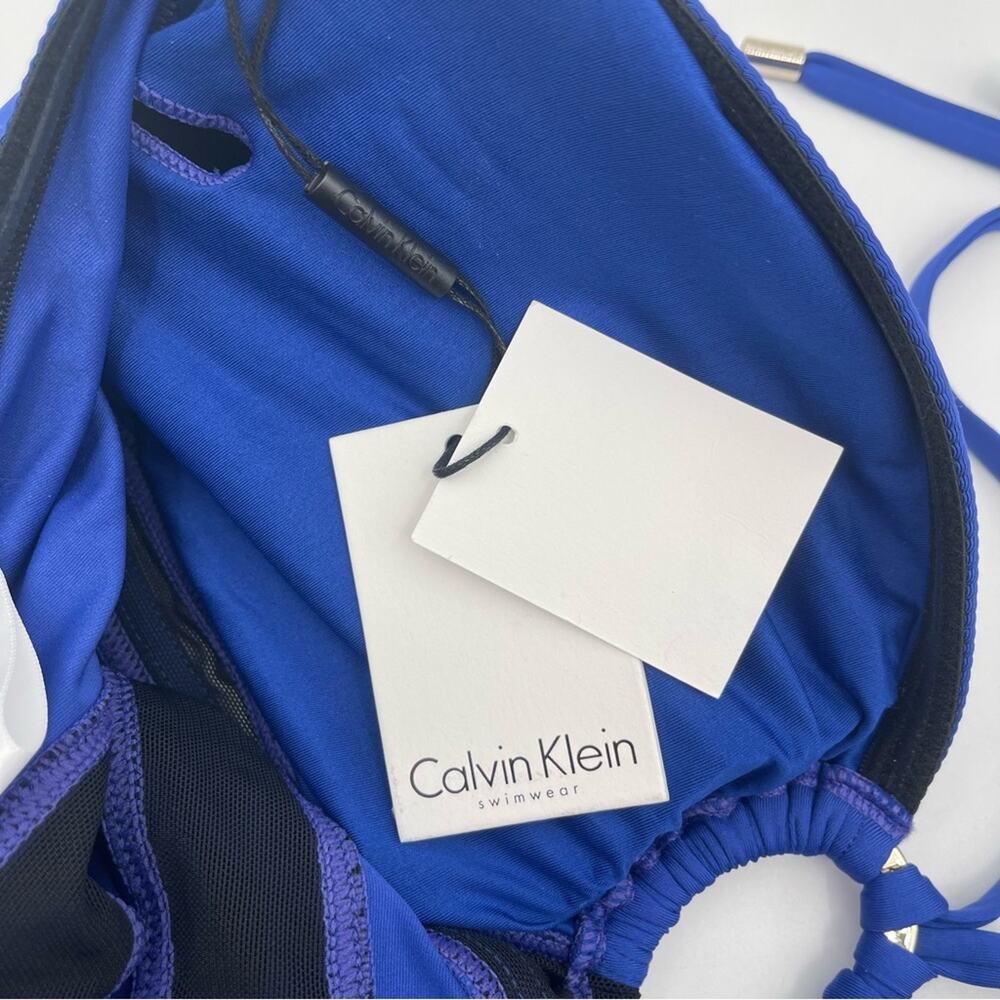 CALVIN KLEIN Swimsuit Color Block Mesh Bandeau Neck Tie Swim Beach Size 12 NWT - Picture 5 of 14